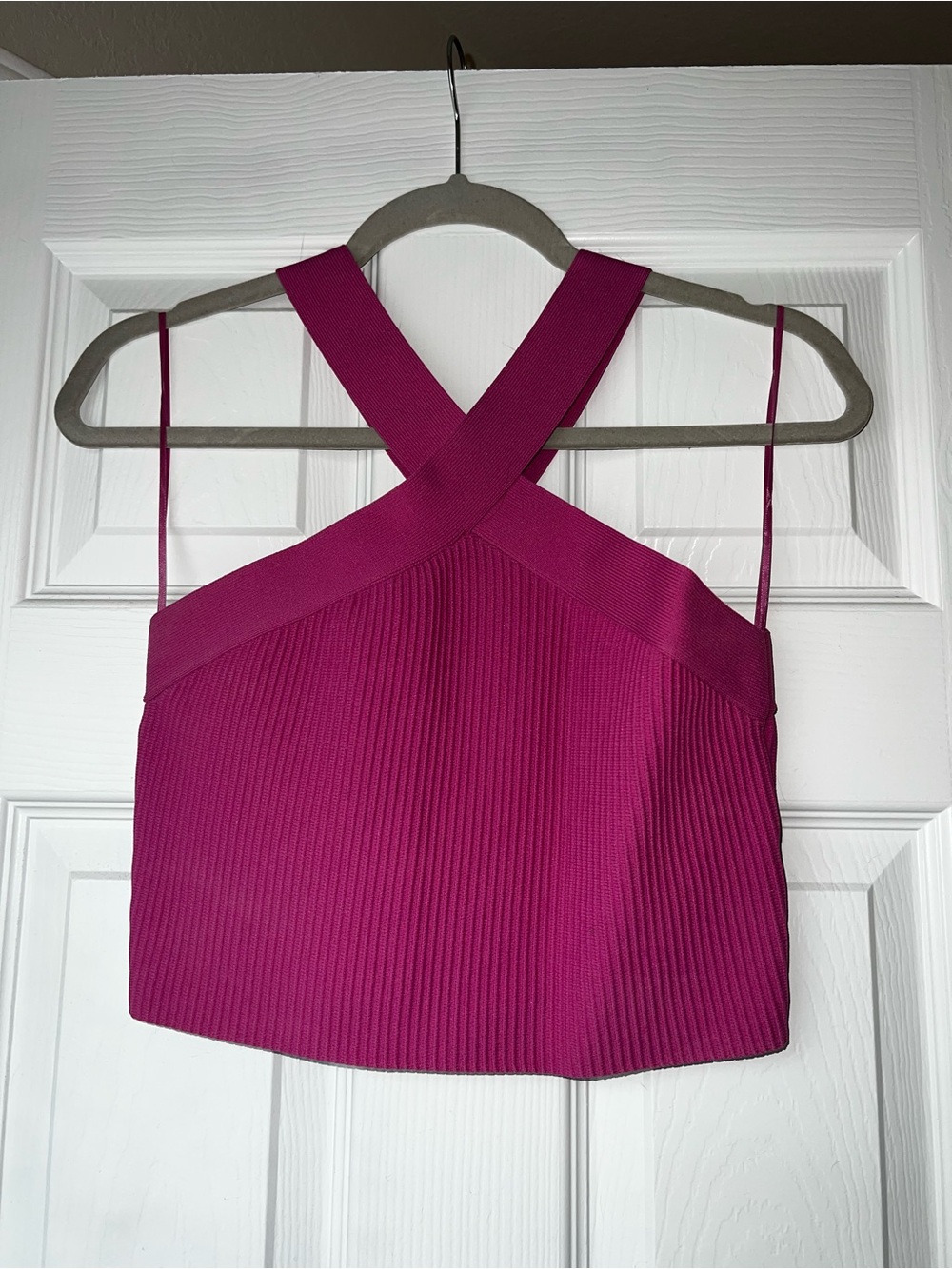 Women’s Magenta Cross Ribbed Crop Top